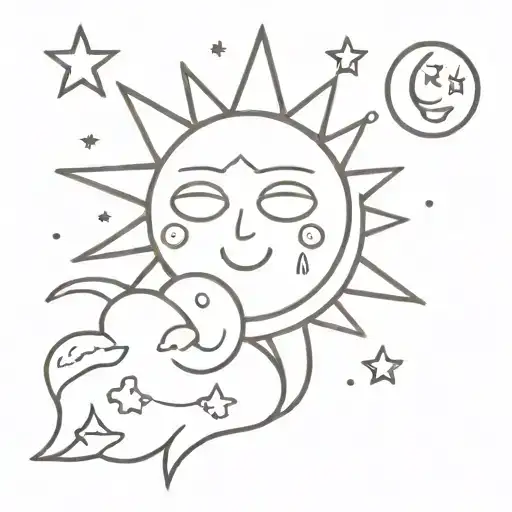 A Cute Retro Animated Tattoo Of The Sun And Moon