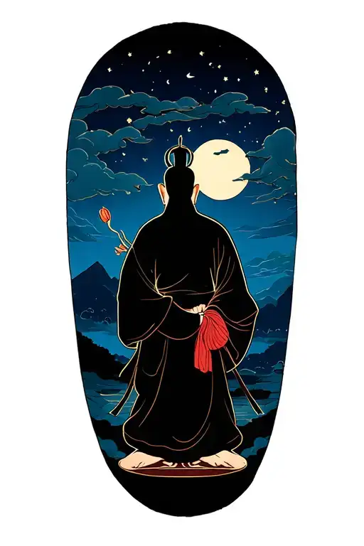 Monk Shadow At Night Sky Filled