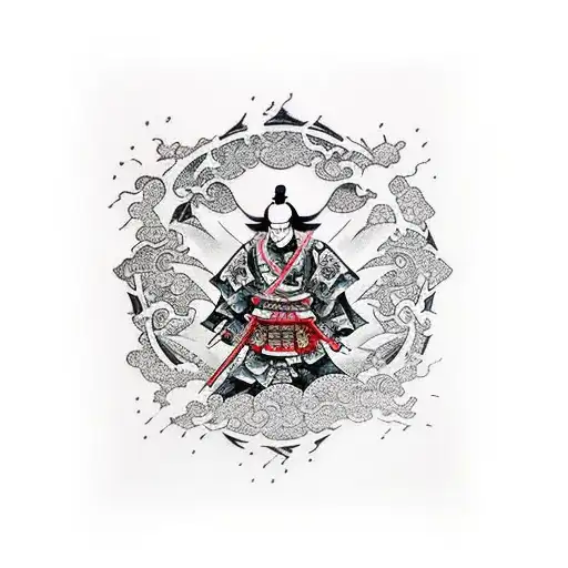 Japanese Style Sleeve Tattoo With Geisha Samurai Oni Shiningami And Sakura