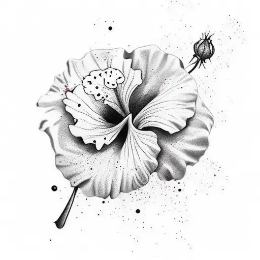 A Realistic Hibiscus Rosa-sinensis With Delicate Watercolor Splatters In The Background