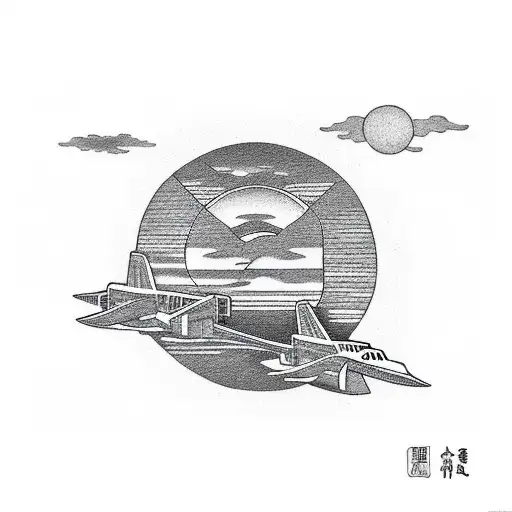 Airplane Flying Towards A Setting Sun