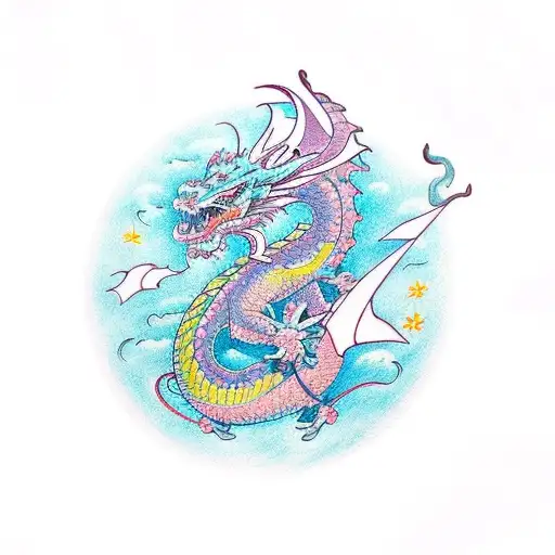 Dragon With Cosmos Flowers