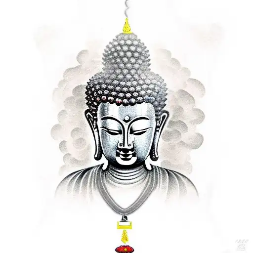 Buddha Wearing A Bead Necklace Fire Background