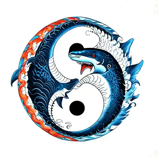 Hammer Head Shark And Dolphin Yin Yang