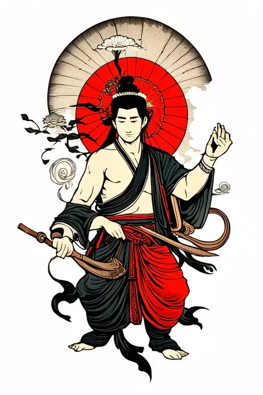 Zen Male Traveller Seeking Truth And Peace Symbol Tattoo