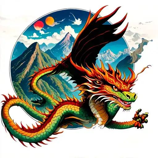 Mystical Dragon Flying Around Machu Pichu