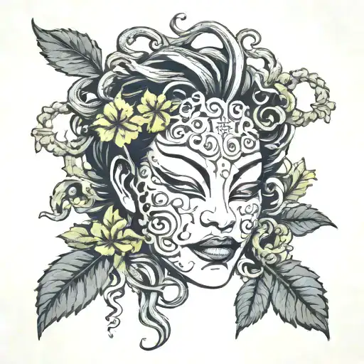 Sexy Medusa Oni Mask Surrounded By Weed