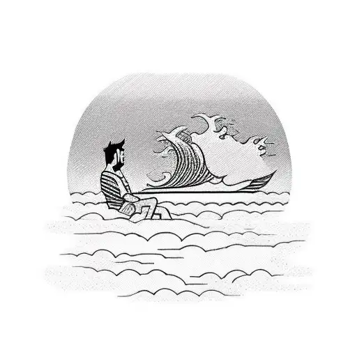 Man Sitting On The Beach Looking At The Sea Near A Small Boat