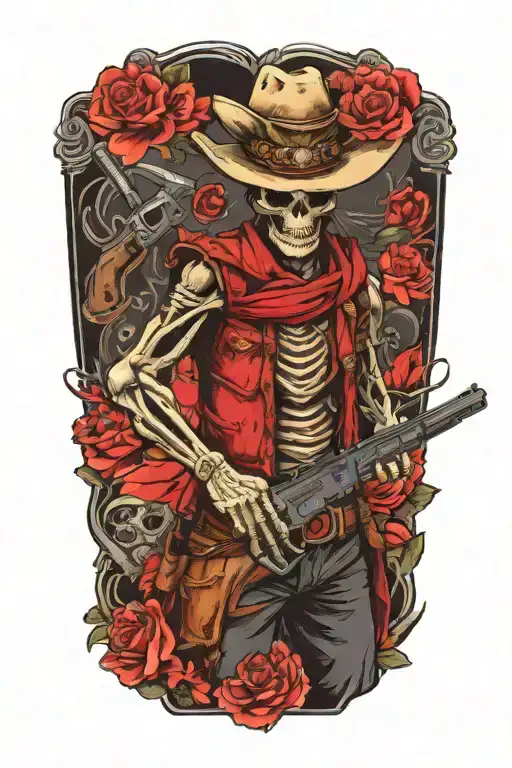 Cowboy Skeleton Holding A Pistol Surrounded