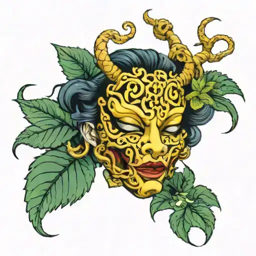 Sexy Medusa Oni Mask Surrounded By Weed