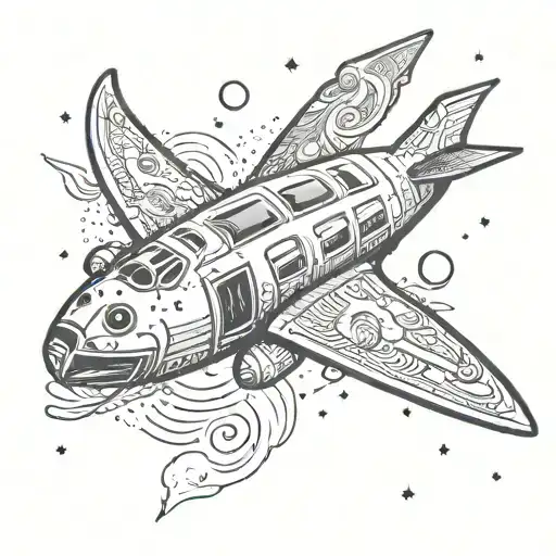 A Whimsical Scene Of A Spaceship Shaped Like A Bird Exploring The Universe