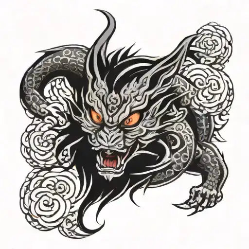 A Katsune With Oni Masks Surrounding It In A Gothic Style