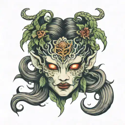 Pretty Medusa Oni Mask Surrounded By Weed