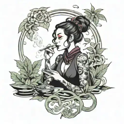 Gothic Woman Smoking A Blunt Surrounded By Weed