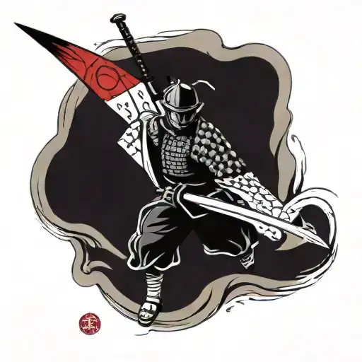 Flag Of Japan With Samurai