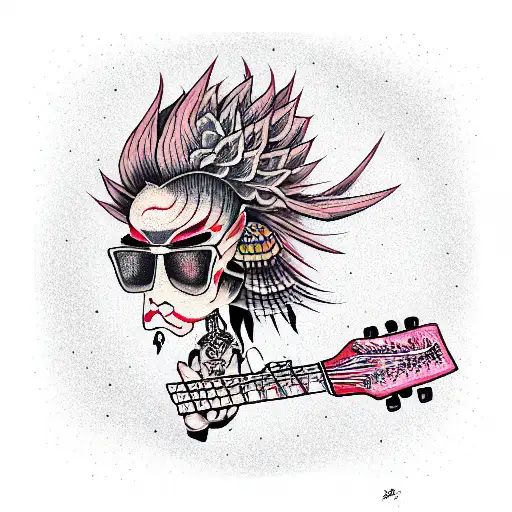 Punk Sceleton Holding Guitar Mediator