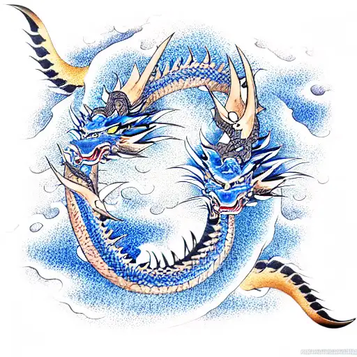 Yakuza Blue Dragon And Waves Of Ocean And Ninja Mask