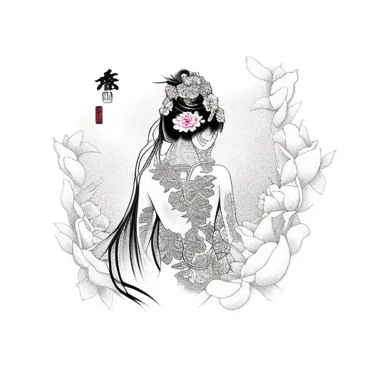 Nude Goth Woman With Flowers Behind Her