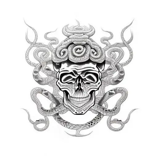 Skull With Snakes Twisted Around It Every Snake Represent Guilt Shame Regret