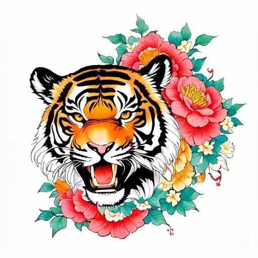 Flowers And Tiger