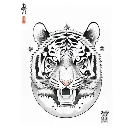 Tiger Head With A Seeing Eye Embraced By The Moon