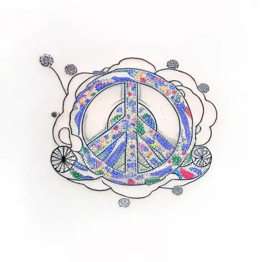 A Minimalist Tattoo Of A Peace Sign Made Up Of Interconnected Animal Silhouettes