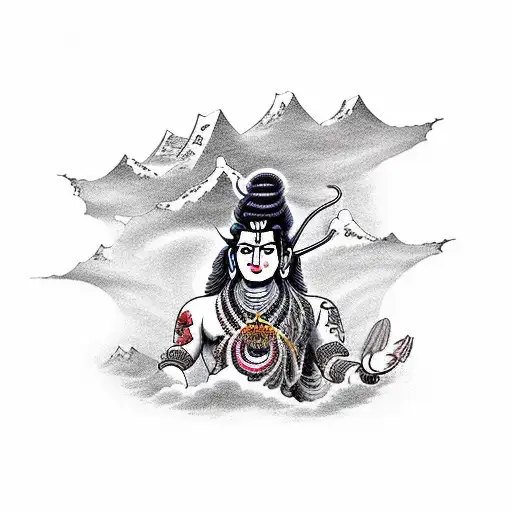 Lord Shiva Standing In Top Of Mountain With Tornado Above His Head