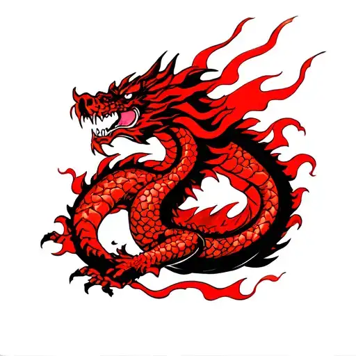 Dragon Red With Fire And Angry And With