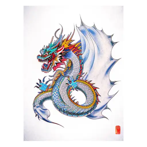 Colorful Japanese Dragon With Background