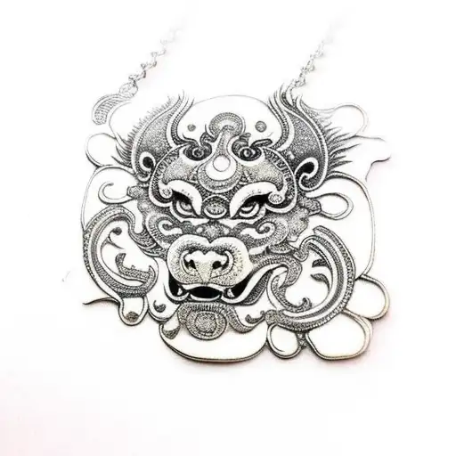 Foo Dog With Filigree Pattern Necklace