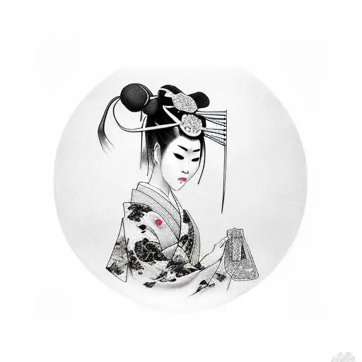 Black And White Geisha With A Menpo