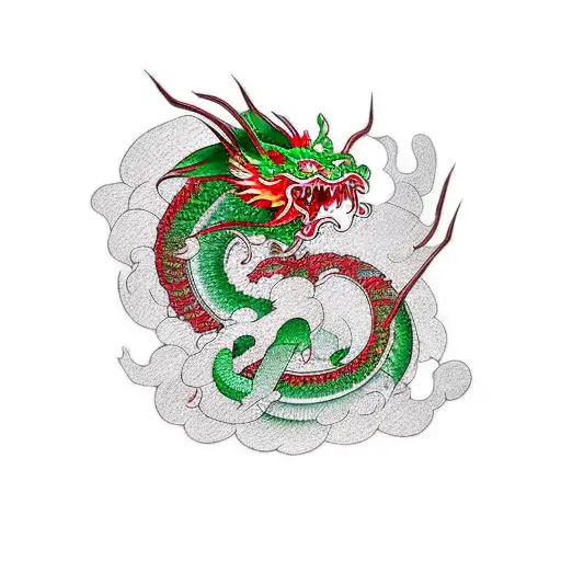 Green And Red Themed Japanese Dragon
