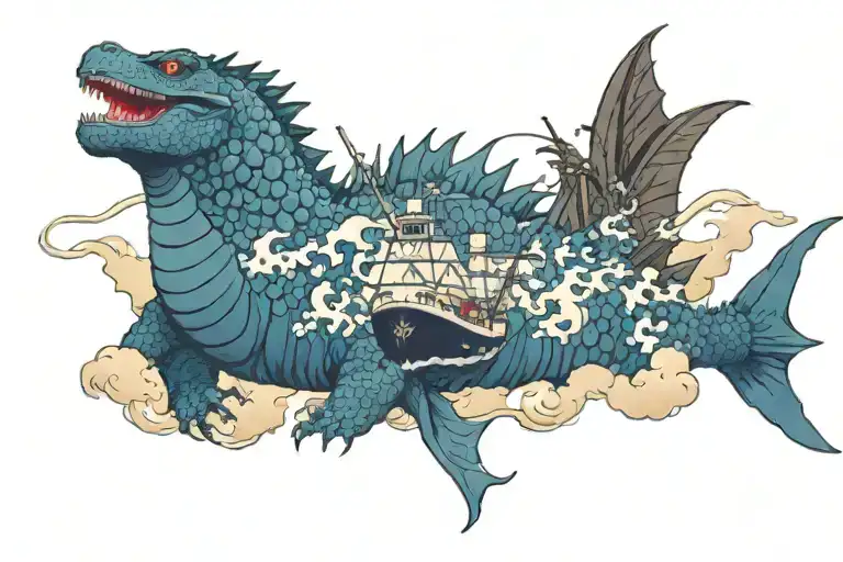 Godzilla Attacking A Navy Ship