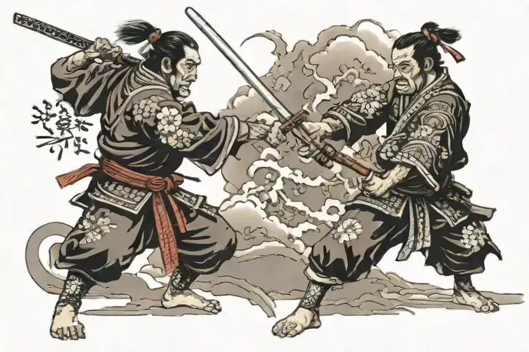 2 Samurai Fighting With Katana
