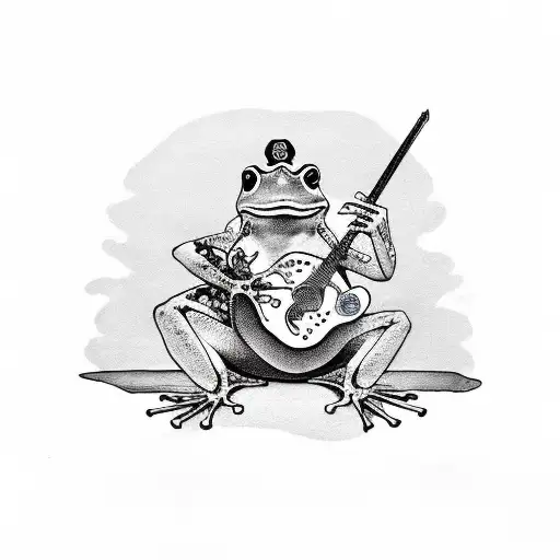 Frog Smoking Joint Weed Seated With Guitar