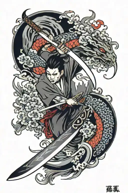 Katana Breaking With Japanese Symbols In The Middle