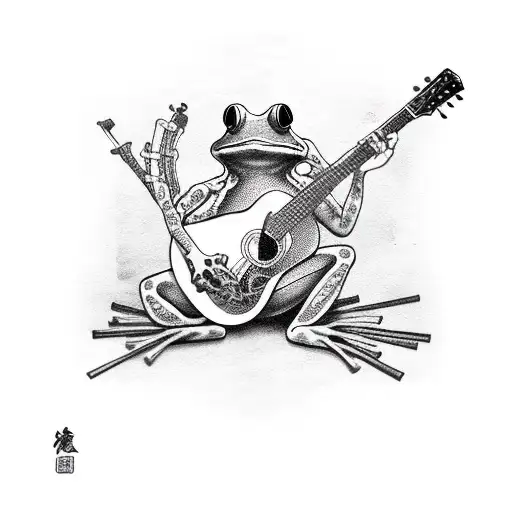 Frog Smoking Bong Seated With Guitar