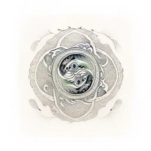 Yin And Yang And Ouroboros With Lotus