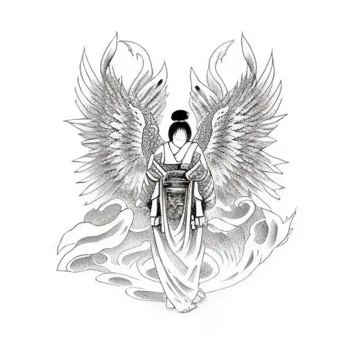 Fallen Angel With Greek Buildings Behind