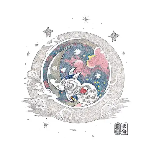 Moon Space Shooting Star