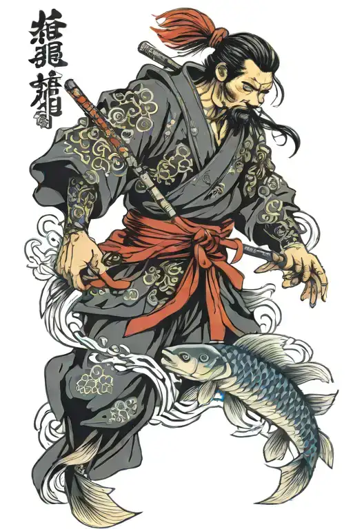 Japanese Samurai And Koi Fish