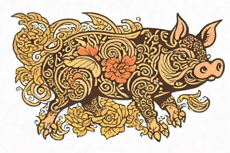 Lao Asian Pig And Kopi Fish Surrounded With Name Written