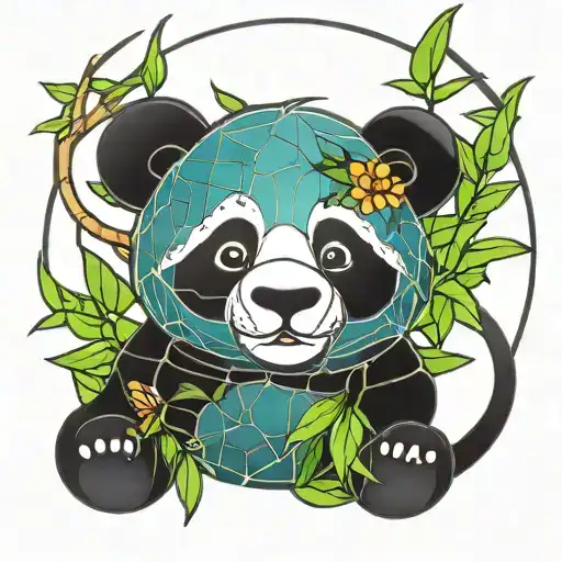 Stained Glass Cute Panda Bamboo Background