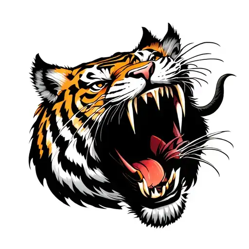 Full Tiger With A Demon In His Mouth Open