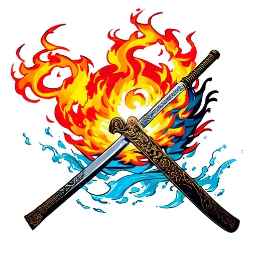 Katana Of Tanjiro From Demon Slayer With Water And Fire Breathing Effect