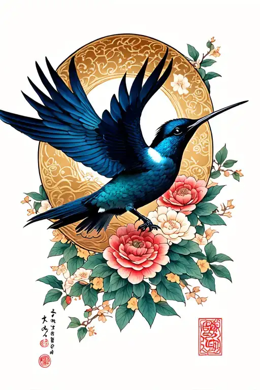 Humming Bird And Raven Flying Away