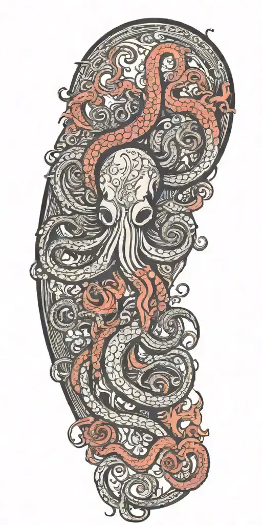 Gothic Octopus Wrapped Around A Tree Full Of Birds And Wind Blowing Through Fire