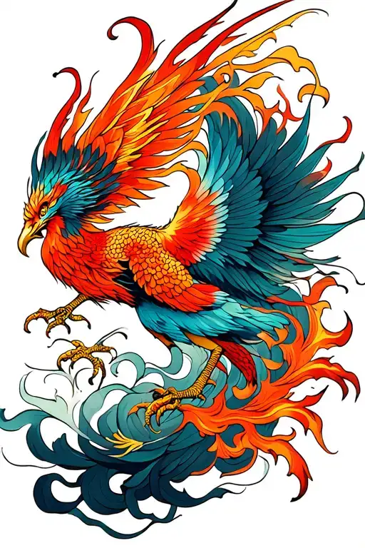 Fiery Phoenix Bird Rising Up