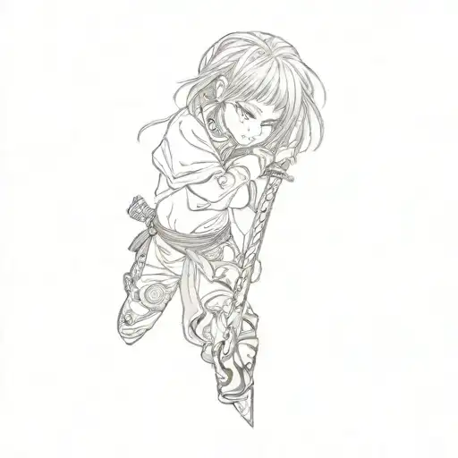 A Girl With Red Hair Holding A Sword