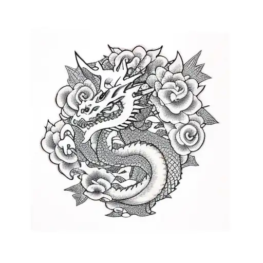 Dragon With Roses Full Arm